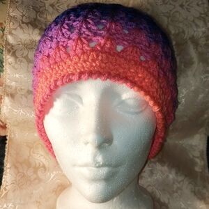 Handmade Crochet Variegated Purples Beanie Hat